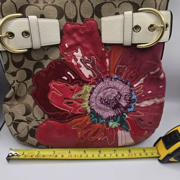 Rare Coach Poppy Floral Signature Jacquard Leather Shoulder Bag Limited Edition - Picture 9 of 10